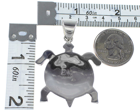Turtle Multicolor Native American Mesa Design Silver Pendant MW77618